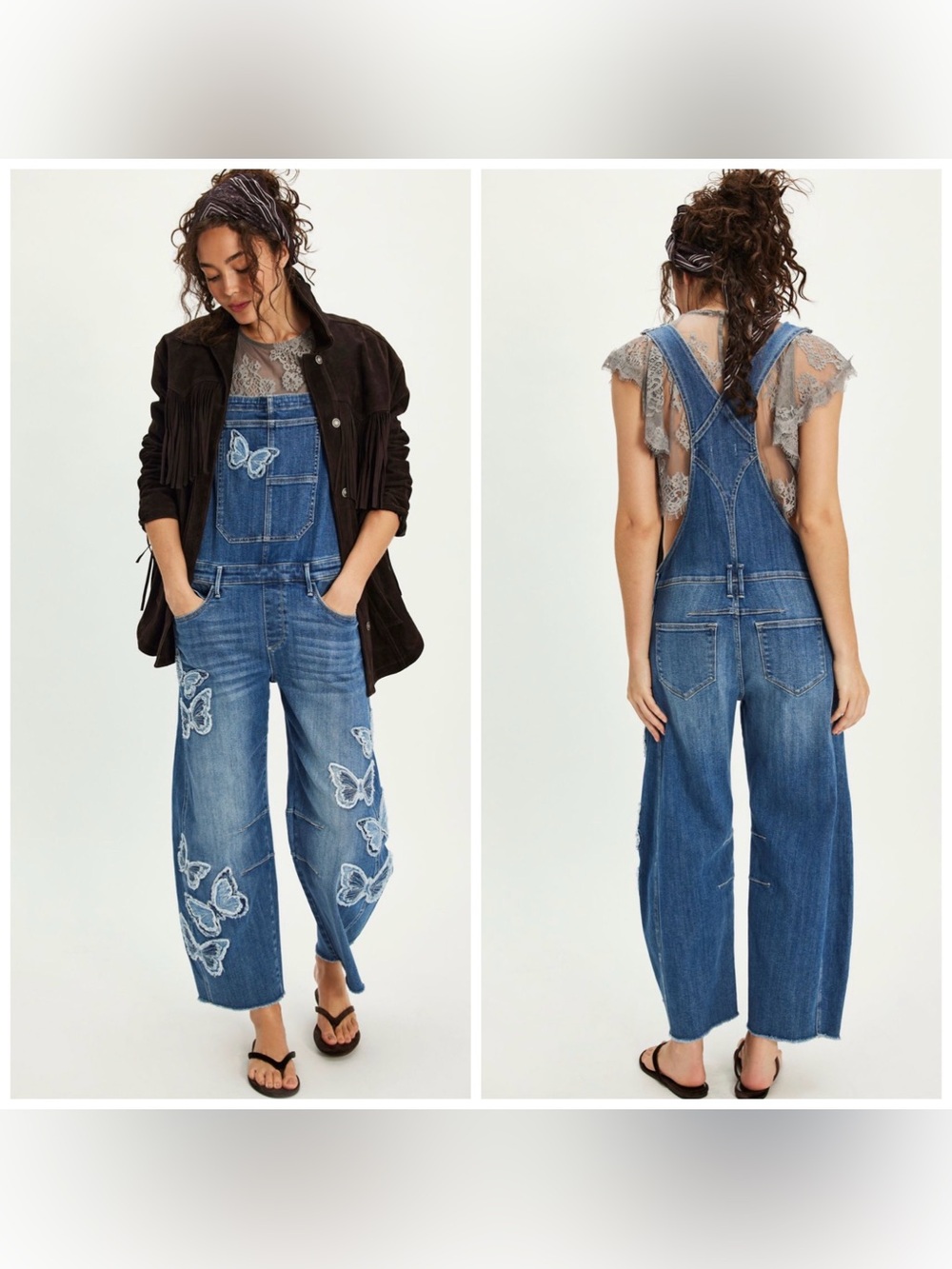 Free People Driftwood Barbara Butterfly Overalls Barrel Denim Blue Medium